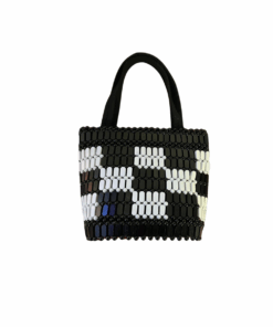 Woman's Classy Handmade African Inspired Beaded Handbag - Black Checkered