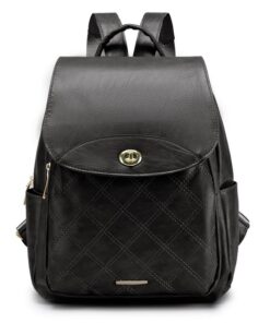 Women Casual Faux Leather Rucksack Bag Backpack - Black