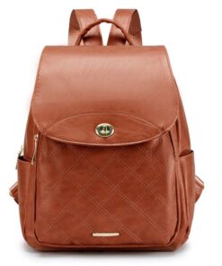 Women Casual Faux Leather Rucksack Bag Backpack - Brown