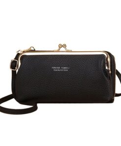 Women Crossbody Leather Clutch Bag Cellphone Wristlet Purse Wallet â Black