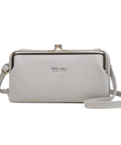 Women Crossbody Leather Clutch Bag Cellphone Wristlet Purse Wallet - Grey