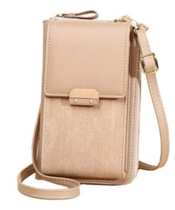 Women Crossbody Leather Shoulder Bag Cellphone Purse Wallet - Apricot