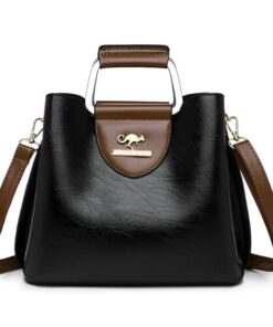 Women Faux Leather Cross Body Casual Shoulder Hand Bag - Black