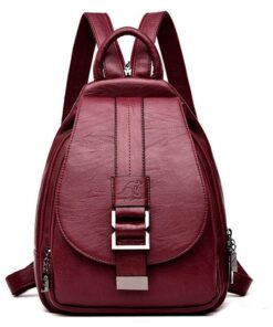 Women Faux Leather Vintage Travel Ladies Backpack - Red