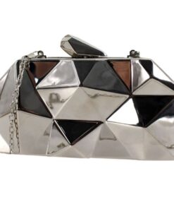 Women Geometric Pattern Metal Evening Clutch Bags - Silver