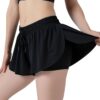 Women Gym Sport Shorts Skirts 2 in1 Skorts Pocket for Tennis Golf Workout - Black - L