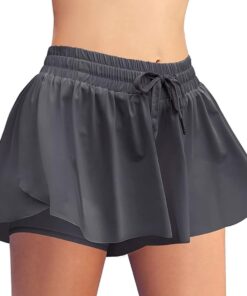 Women Gym Sport Shorts Skirts 2 in1 Skorts Pocket for Tennis Golf Workout - Grey - XL