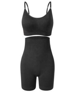 Women Gym Yoga Pants Sports Bra Set - Black - S