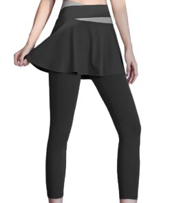 Women Gym Yoga Sport Leggings Tight Long Pants High Waist With Skirt - Black - L