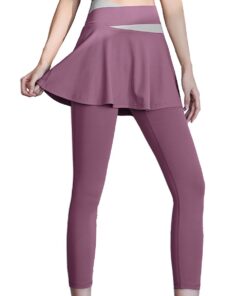Women Gym Yoga Sport Leggings Tight Long Pants High Waist With Skirt - Purple - 2XL