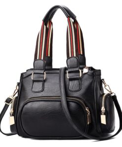 Women PU Leather Handbag Shoulder Messenger Satchel Crossbody Bags-Black