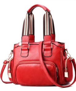 Women PU Leather Handbag Shoulder Messenger Satchel Crossbody Bags-Red