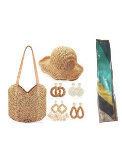 Women Purse Straw Tote Bag Summer Straw Beach Bag Wide Brim Straw Sun Hat