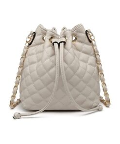Women Quilted Bucket Crossbody Bag and Purse Soft Vegan Leather Handbags - Taupe