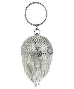 Women Round Ball Crystal Evening Clutch Wedding Party Purse - Silver
