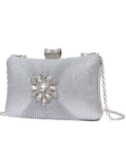 Women Wedding Designer Elegant Shining Clutch Evening Bag - Silver