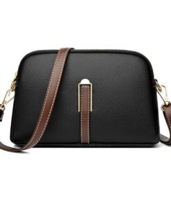 Women's Adjustable Strap PU Leather Crossbody Bag - Black