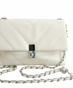 Women's Elegant Quilted Shoulder Bag With Chain Strap - Cream