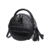 Women's Genuine Leather Circular Crossbody Round Hand Bag - Black