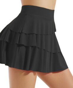 Women's Gym Pleated Skirt Sport Shorts Quick Dry 2in1 Pant Skort - Black - M