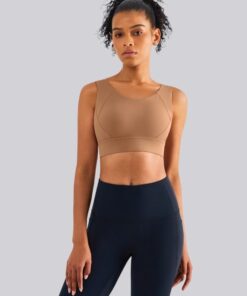 Womens High Impact Sports Training Bra - Fixed Cups - Army Brown - M