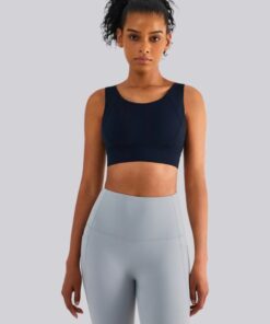 Womens High Impact Sports Training Bra - Fixed Cups - Black - L