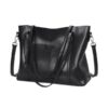 Women's Large PU Leather Cross-Body Tote Bag - Black