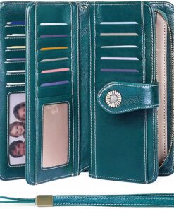 Womens Leather Credit Card Holder Wallet RFID Secure 24 Slots - Peacock Blu