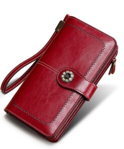 Womens Leather Credit Card Holder Wallet RFID Secure 24 Slots - Red