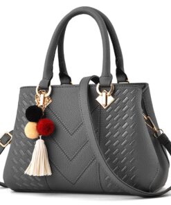 Women's Leather Zipper Handbag Crossbody Shoulder Bag - Grey