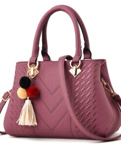 Women's Leather Zipper Handbag Crossbody Shoulder Bag - Pink/Purple