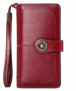 Women's Long Leather Wallet - Red wine