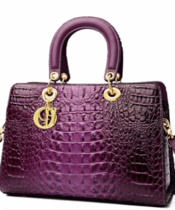Women's Luxury Crocodile Pattern Leather Handbag - Purple