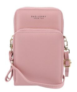 Women's Mini Leather Crossbody Phone Shoulder Strap Wallet Sling Bag - Pink