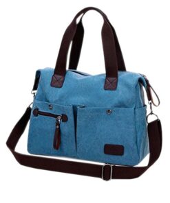 Women's Multi Pocket Canvas Shoulder Bag - Blue