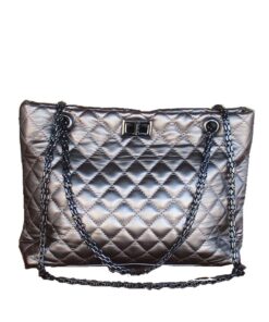 Women's Quilted Metallic Shoulder Bag with Chain Strap & Turn-Lock Closure
