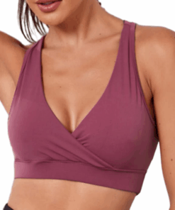 Women's Seamless Open Back V Neck Workout Crops Yoga Sports Bra - Red - L