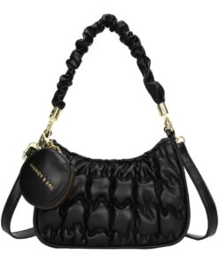 Women's Shoulder PU Leather Top Handle Bag with Mini Coin Bag - Black