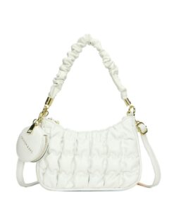 Women's Shoulder PU Leather Top Handle Bag with Mini Coin Bag - White