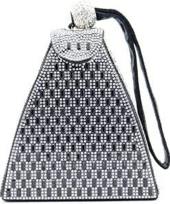 Women's Small Pyramidal Shape Shiny Clutch Handbag - Black