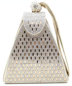 Women's Small Pyramidal Shape Shiny Clutch Handbag - Gold