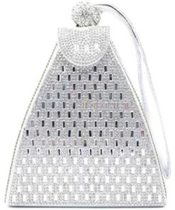 Women's Small Pyramidal Shape Shiny Clutch Handbag - Silver