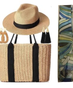 Women's Straw Tote Bag Summer Straw Beach Bag Straw Sun Hat Woven Earrings