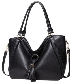 Women's Stylish Large Capacity Soft PU Leather Messenger Bag - Black