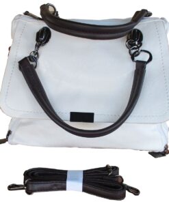 Women's White Imitation Leather Handbag with Detachable Shoulder Strap
