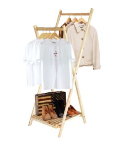 Woodly - Modern Foldable Wooden Clothing Garment Rack - Brown