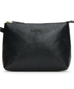 Woodstock Leather Genuine Leather Harper Large Cosmetic Bag - Black