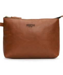 Woodstock Leather Genuine Leather Harper Large Cosmetic Bag - Pecan