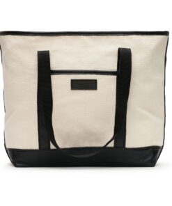 Woodstock Leather Safari Canvas and Leather Two-Tone Tote Bag - Milk