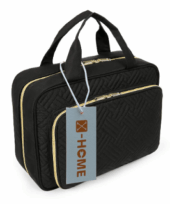 X-HOME Toiletry Make Up Travel Bag 5 Compartments PVC Lined Hanging Hook - Black